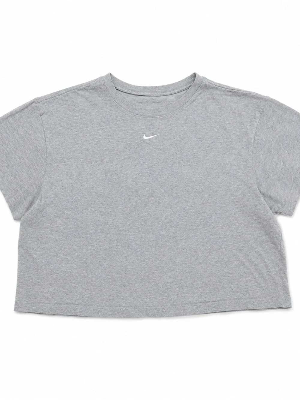 Nike Women's Light Gray Oversized Cropped Tee with White Swoosh